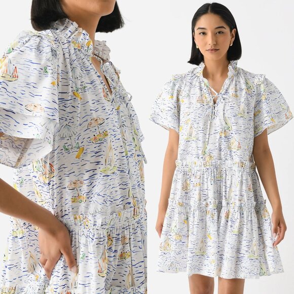 Hunter Bell Merritt Regatta Tiered Mini Dress Nautical Boat Print Size S - Picture 9 of 11